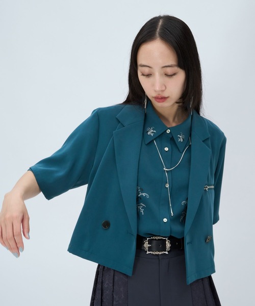 HARE(ハレ)の「トロミショートジャケット(HARE)(テーラードジャケット・レディース・ブラック/ボルドー/パープル/ブラック系その他/ライトグレー/ブルーグリーン・FREE)」の16枚目の写真