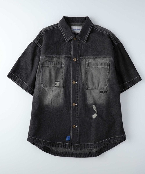 Right-on（ライトオン）の「オーバーダイデニムシャツ（シャツ/ブラウス・メンズ・ブラック/ブルー・L/XL/M）」の2枚目の写真