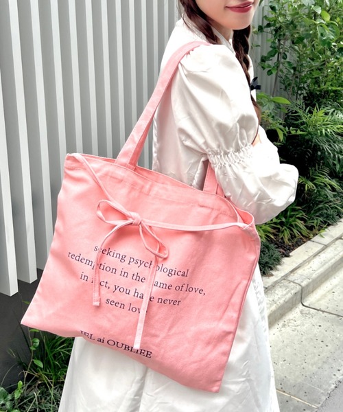 セール】リボンメッセージキャンバストートバッグ（ショルダーバッグ