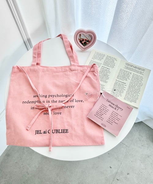 セール】リボンメッセージキャンバストートバッグ（ショルダーバッグ