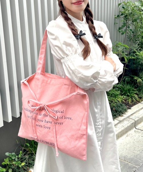 セール】リボンメッセージキャンバストートバッグ（ショルダーバッグ