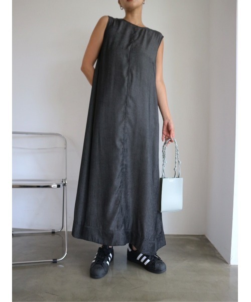 TRUNC（トランクエイティーエイト）の「Rayon Denim No Sleeve Dress（ワンピース・レディース・ブラック/ネイビー・FREE）」の8枚目の写真