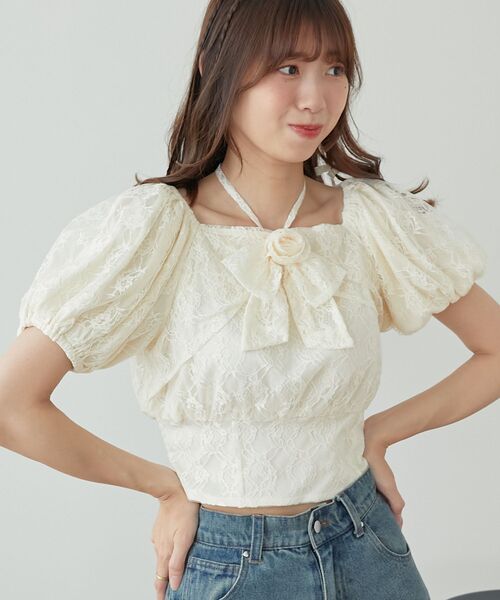 MAJESTIC LEGON(マジェスティックレゴン)の「2wayローズモチーフブラウス(シャツ/ブラウス・レディース・ホワイト系その他2/ブルー系その他2/グレー系その他・MEDIUM)」の14枚目の写真