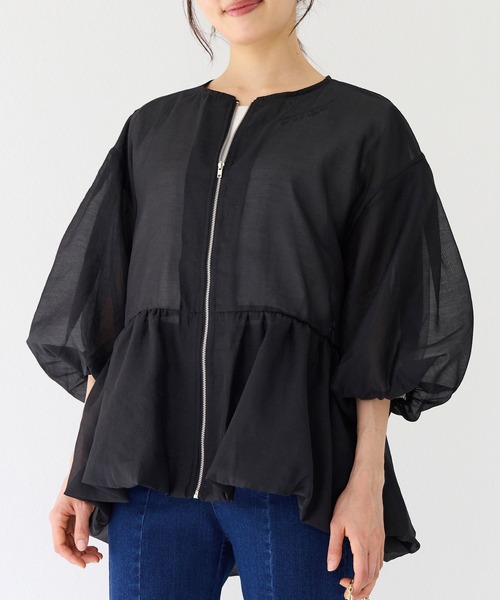 ⭐︎新品⭐︎インディヴィ⭐︎12（LL）サイズ⭐︎バルーンスリーブブルゾン⭐︎ブラック⭐︎ セール】○ナイロン ライト バルーンスリーブ ブルゾン