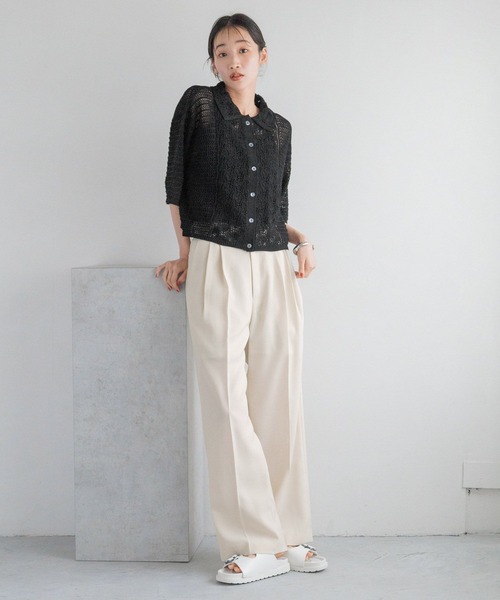 LOWRYS FARM(ローリーズファーム)の「バスケットワイドパンツ 132300(スラックス・レディース・ブラウン/チャコールグレー/アイボリー・MEDIUM/LARGE)」の4枚目の写真