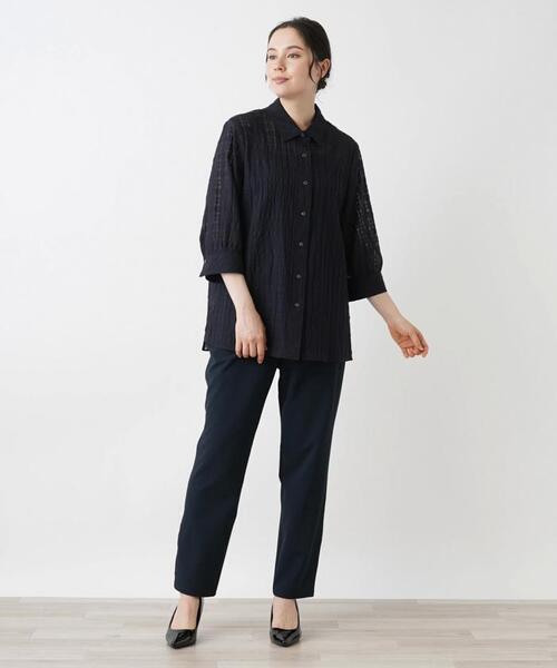 シアーチェック柄ブラウス【Leilian WHITE LABEL】
