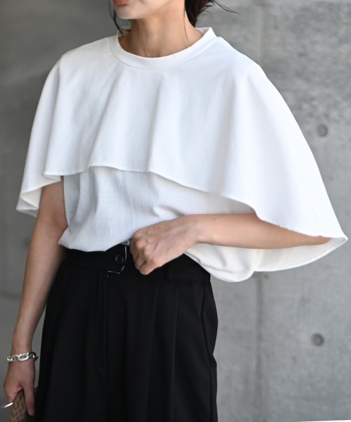 Marient（マリエント）の「マントTOPS/カットソー（Tシャツ/カットソー・レディース・ブラック/ホワイト/ストライプ・FREE）」の2枚目の写真