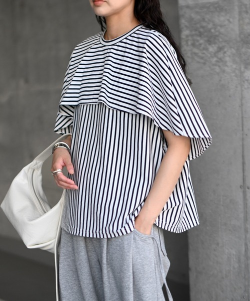 Marient（マリエント）の「マントTOPS/カットソー（Tシャツ/カットソー・レディース・ブラック/ホワイト/ストライプ・FREE）」の3枚目の写真