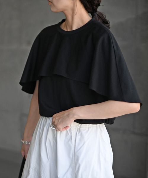 Marient（マリエント）の「マントTOPS/カットソー（Tシャツ/カットソー・レディース・ブラック/ホワイト/ストライプ・FREE）」の4枚目の写真