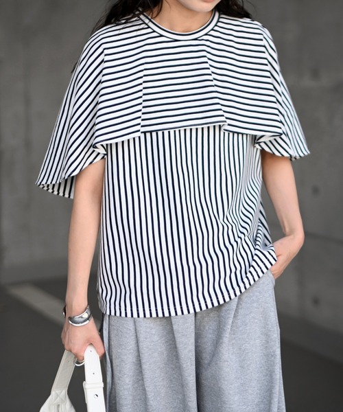 Marient（マリエント）の「マントTOPS/カットソー（Tシャツ/カットソー・レディース・ブラック/ホワイト/ストライプ・FREE）」の10枚目の写真