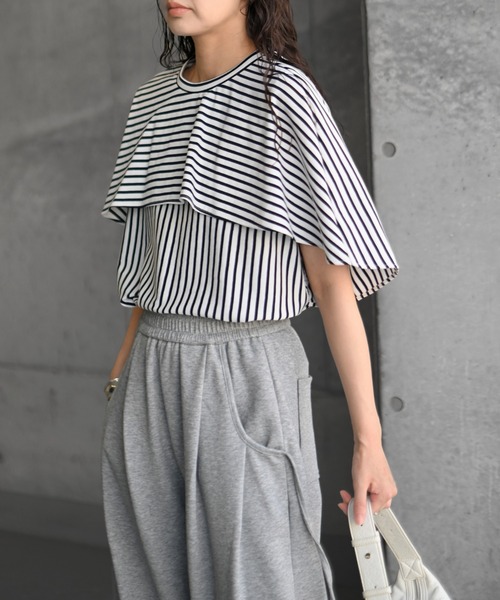 Marient（マリエント）の「マントTOPS/カットソー（Tシャツ/カットソー・レディース・ブラック/ホワイト/ストライプ・FREE）」の12枚目の写真