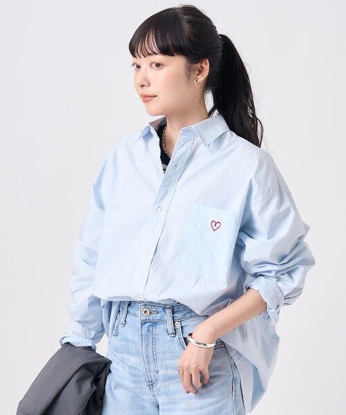 セール】ワンポイントハート刺繍 ベーシックシャツ（シャツ/ブラウス
