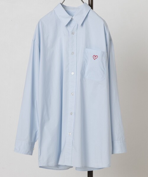 セール】ワンポイントハート刺繍 ベーシックシャツ（シャツ/ブラウス