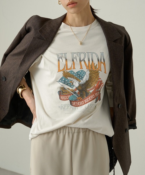 LOUNGEDRESS(ラウンジドレス)の「【GOOD ROCK SPEED/グッドロックスピード】EAGLEロンT(Tシャツ/カットソー・レディース・アイボリー/ブラック系その他/ブラウン・FREE)」の1枚目の写真
