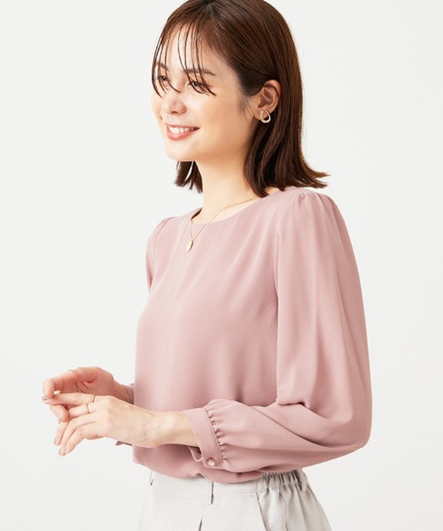BELLUNA PLUS(ベルーナ)の「ジョーゼット素材裾ティアードブラウス(シャツ/ブラウス・レディース・ストライプ/ネイビー/ピンク/ライム・MEDIUM/LARGE/X-LARGE)」の16枚目の写真