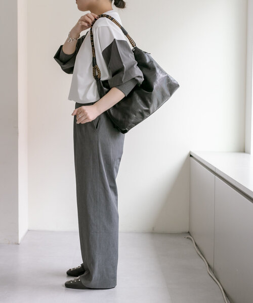 本革/ミディアムサイズ/軽量》ミックス編みワンハンドルバッグ