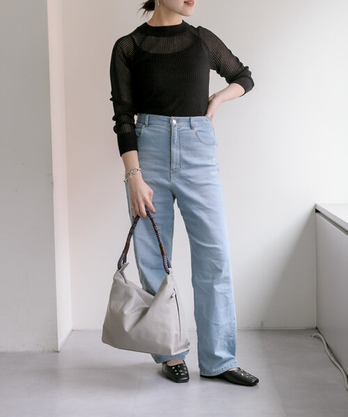 本革/ミディアムサイズ/軽量》ミックス編みワンハンドルバッグ