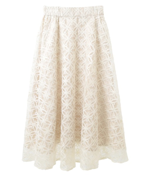 YECCA VECCA(イェッカヴェッカ)の「テープリボン刺繍フレアスカート(スカート・レディース・アイボリー/ブラック・FREE)」の4枚目の写真