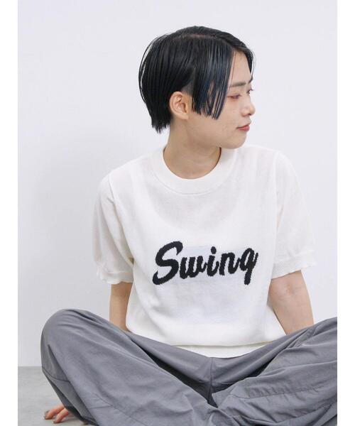 Samansa Mos2 blue（サマンサモスモスブルー）の「◎ジャカードロゴニットプルオーバー（ニット/セーター・レディース・オフホワイト/グレー/ネイビー・F）」の2枚目の写真