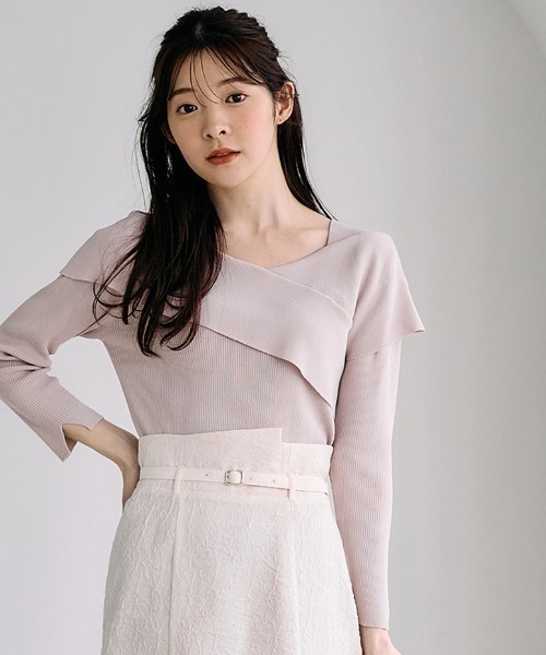 12Twelve Agenda（トゥエルブ　アジェンダ）の「クロスアシメオフショル7分袖ニットプルオーバー（ニット/セーター・レディース・ワインレッド/グレイッシュベージュ/ブラック/チャコールグレー/サックスブルー/グレー系その他・M）」の4枚目の写真