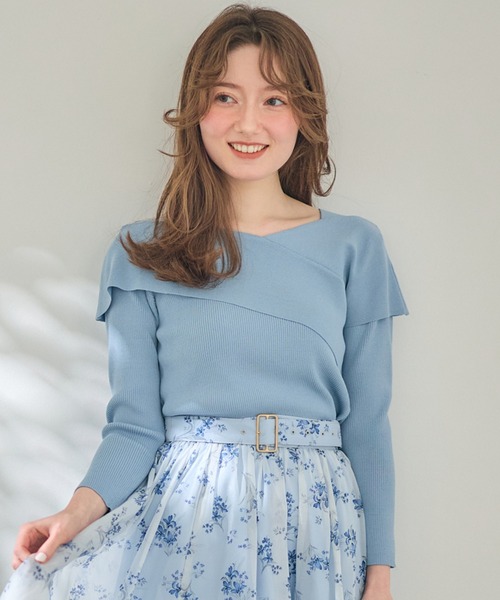 12Twelve Agenda（トゥエルブ　アジェンダ）の「クロスアシメオフショル7分袖ニットプルオーバー（ニット/セーター・レディース・ワインレッド/グレイッシュベージュ/ブラック/チャコールグレー/サックスブルー/グレー系その他・M）」の2枚目の写真