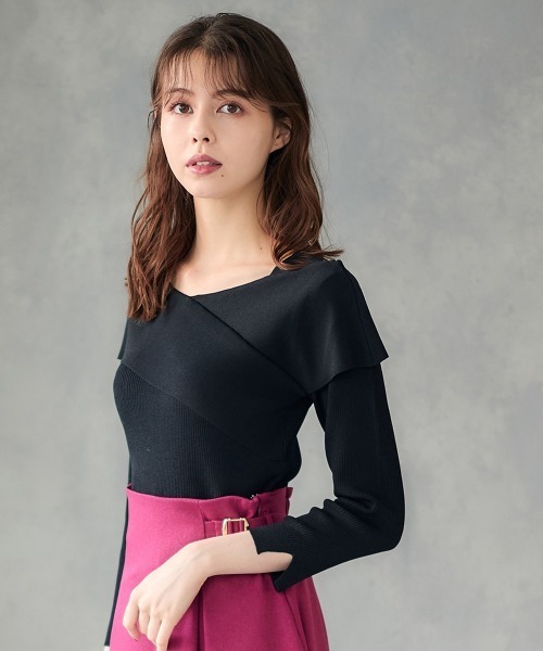 12Twelve Agenda（トゥエルブ　アジェンダ）の「クロスアシメオフショル7分袖ニットプルオーバー（ニット/セーター・レディース・ワインレッド/グレイッシュベージュ/ブラック/チャコールグレー/サックスブルー/グレー系その他・M）」の9枚目の写真