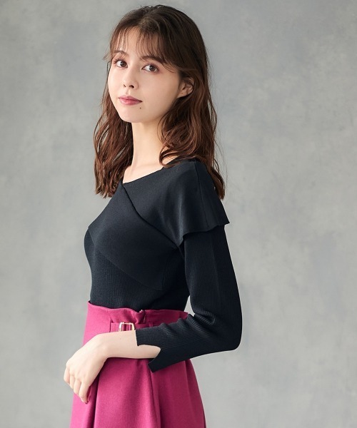 12Twelve Agenda（トゥエルブ　アジェンダ）の「クロスアシメオフショル7分袖ニットプルオーバー（ニット/セーター・レディース・ワインレッド/グレイッシュベージュ/ブラック/チャコールグレー/サックスブルー/グレー系その他・M）」の11枚目の写真