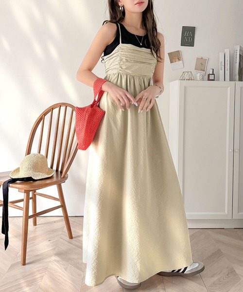 classicalelf(クラシカルエルフ)の「360度大人可愛い♪フロントギャザーバックリボンデザインキャミワンピース(Aライン)(ワンピース・レディース・ベージュ/ブラック/オフホワイト・X-LARGE/SMALL/MEDIUM/LARGE)」の1枚目の写真
