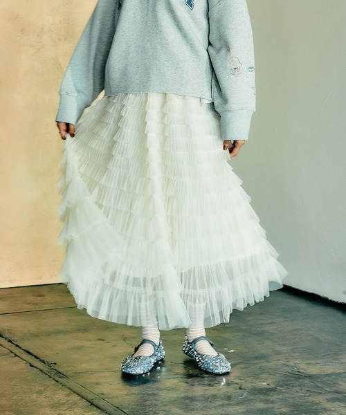 niko and...（ニコアンド）の「[MODE NORM CORE]フリルチュールシアーマキシスカート（スカート・レディース・ブラック/オフホワイト/ブルー・FREE）」の2枚目の写真