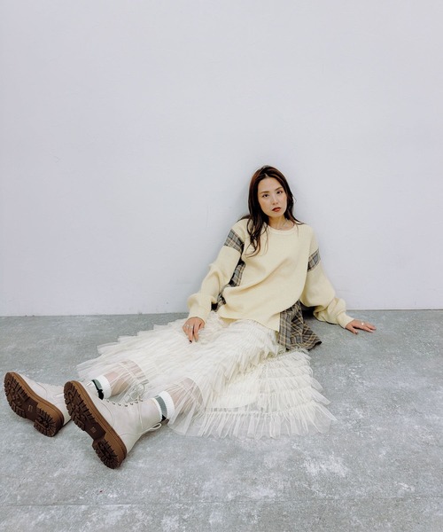 niko and...（ニコアンド）の「[MODE NORM CORE]フリルチュールシアーマキシスカート（スカート・レディース・ブラック/オフホワイト/ブルー・FREE）」の18枚目の写真