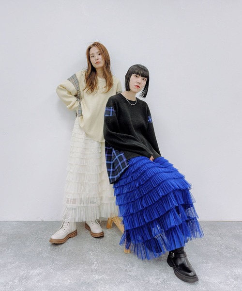 niko and...（ニコアンド）の「[MODE NORM CORE]フリルチュールシアーマキシスカート（スカート・レディース・ブラック/オフホワイト/ブルー・FREE）」の5枚目の写真