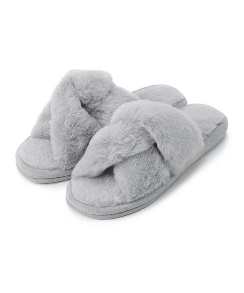 SHOO・LA・RUE（シューラルー）の「◆ねじりクロスフェイクファールームシューズ（ルームシューズ/スリッパ・レディース・グレー/アイボリー/ピンク系・00）」の3枚目の写真