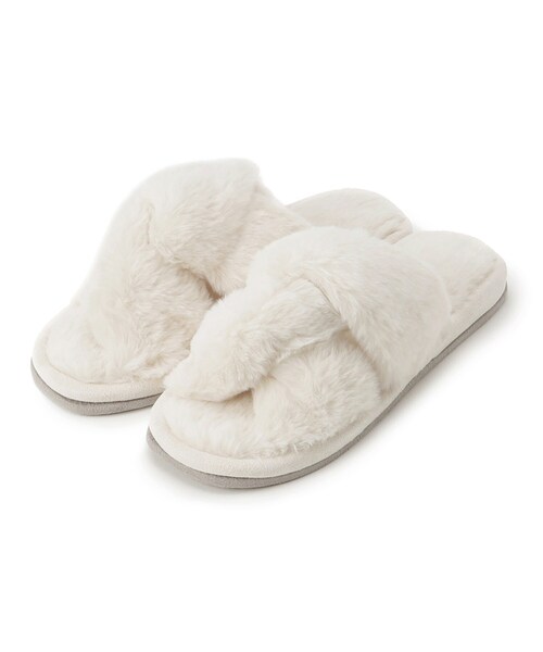 SHOO・LA・RUE（シューラルー）の「◆ねじりクロスフェイクファールームシューズ（ルームシューズ/スリッパ・レディース・グレー/アイボリー/ピンク系・00）」の2枚目の写真