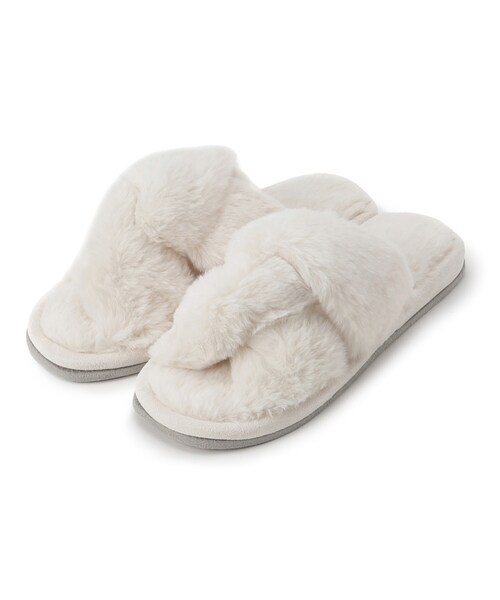 SHOO・LA・RUE（シューラルー）の「◆ねじりクロスフェイクファールームシューズ（ルームシューズ/スリッパ・レディース・グレー/アイボリー/ピンク系・00）」の4枚目の写真