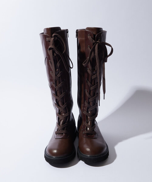 WHO'S WHO gallery(フーズフーギャラリー)の「レースアップロングブーツ(ブーツ・レディース・ブラック/ブラウン・MEDIUM/LARGE)」の15枚目の写真