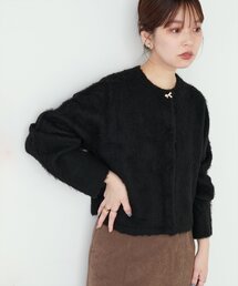 【WEB限定】リボン釦ほわほわショートカーデ