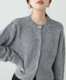 【WEB限定】リボン釦ほわほわショートカーデ