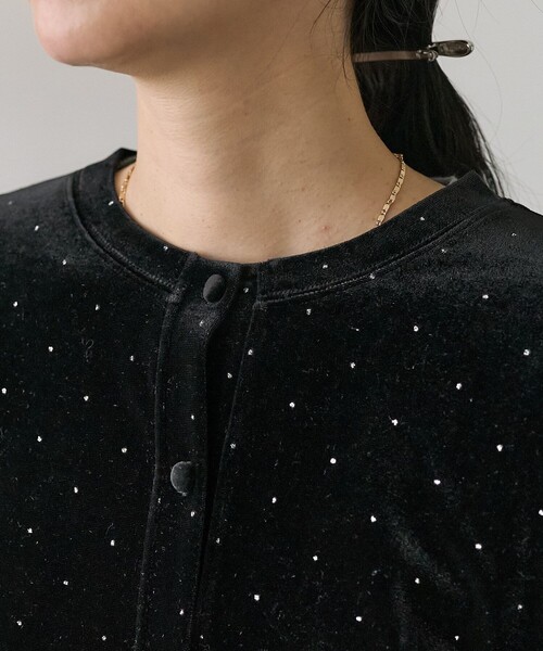 ★春色★新品タグ付き★ジャス　ラメベロアカーディガン JUSGLITTY（ジャスグリッティー）の「ラメベロアカーディガン（ニット