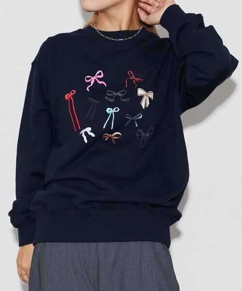 Firsthand（ファーストハンド）の「Firsthand/ファーストハンド オーガニックコットンマルチリボンプリントスウェット（スウェット・レディース・チャコールグレー/オートミール/ネイビー・FREE）」の11枚目の写真