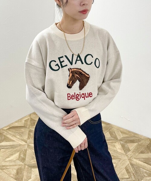 GEVACO(ゲバコ)の「【GEVACO/ゲバコ】ホースサガラ刺繍 ニットプルオーバー(ニット/セーター・レディース・アイボリー/ネイビー/グレー・38)」の9枚目の写真