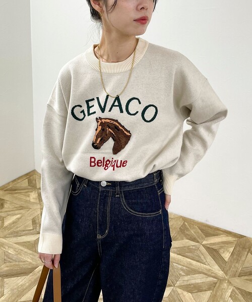 美品　【GEVACO/ゲバコ】スポーティーロゴジャガードプルオーバーニット　S 美品 【GEVACO/ゲバコ】スポーティーロゴジャガードプルオーバー