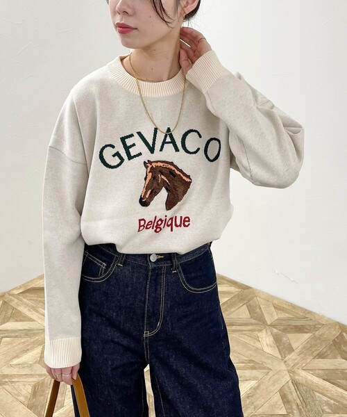 GEVACO(ゲバコ)の「【GEVACO/ゲバコ】ホースサガラ刺繍 ニットプルオーバー(ニット/セーター・レディース・アイボリー/ネイビー/グレー・38)」の13枚目の写真