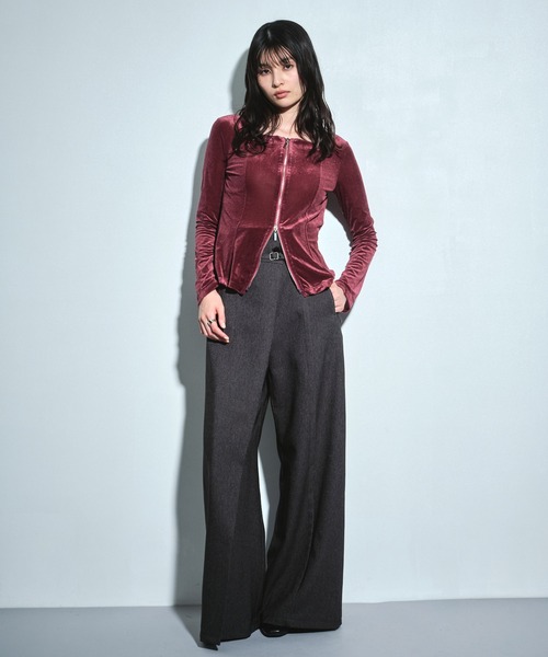 UNITED TOKYO(ユナイテッドトウキョウ)の「スクエアネックZIPベロアプルオーバー|ウォッシャブル/春服(Tシャツ/カットソー・レディース・ネイビー/レッド・FREE)」の10枚目の写真