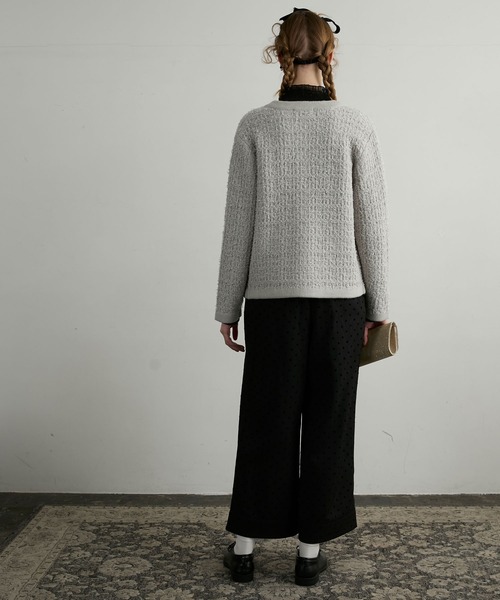 BONLECILL noir】リボンヤーンツイードライクニットジャケット