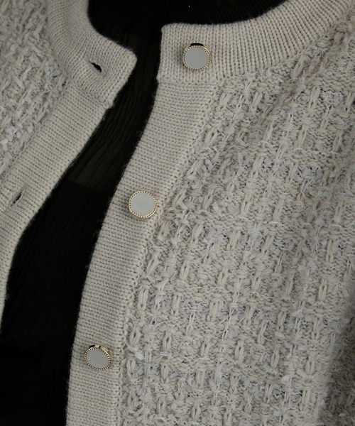 BONLECILL noir】リボンヤーンツイードライクニットジャケット