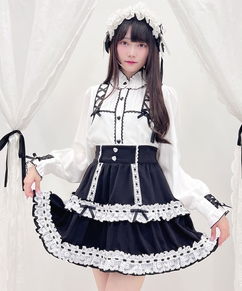 DearMyLove(ディアマイラブ)の「ハシゴレースティアードスカート(スカート・レディース・ベビーピンク/ブラック/ブルー/ホワイト・SMALL/MEDIUM/LARGE/LL/3L)」の1枚目の写真