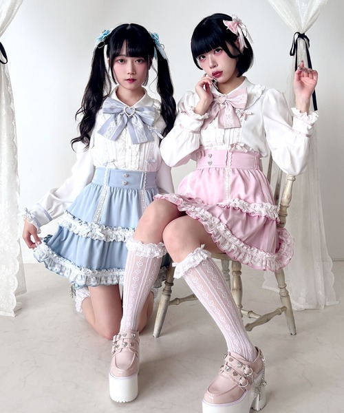 DearMyLove(ディアマイラブ)の「ハシゴレースティアードスカート(スカート・レディース・ベビーピンク/ブラック/ブルー/ホワイト・SMALL/MEDIUM/LARGE/LL/3L)」の6枚目の写真