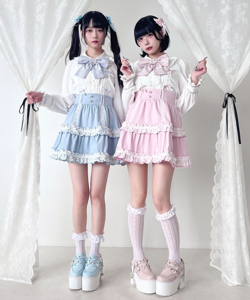 DearMyLove(ディアマイラブ)の「ハシゴレースティアードスカート(スカート・レディース・ベビーピンク/ブラック/ブルー/ホワイト・SMALL/MEDIUM/LARGE/LL/3L)」の7枚目の写真