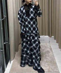 2PIECE OMBRE CHECK TIERED DRESS