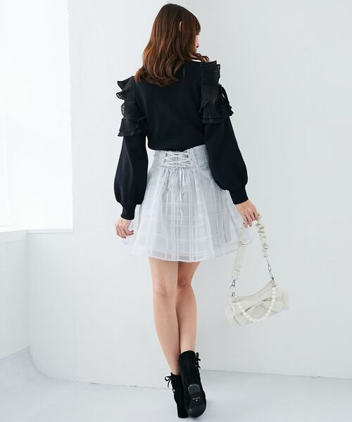 MAJESTIC LEGON（マジェスティックレゴン）の「バックレースアップチェックミニスカート（スカート・レディース・ライトグレー/ブラック・MEDIUM）」の16枚目の写真